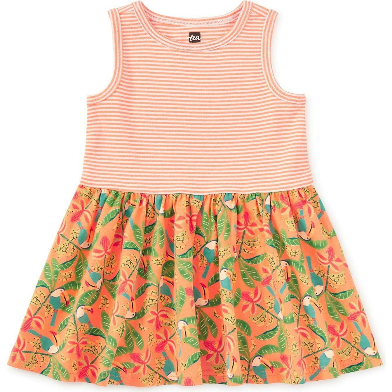 Print Mix Tank Skirted Dress, Yellow