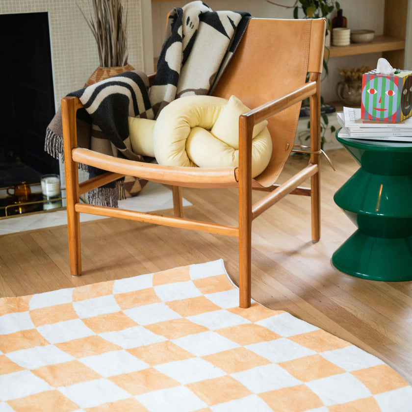 Yellow Wavy Checkered Rug