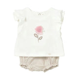 White and Beige Flower Short Set