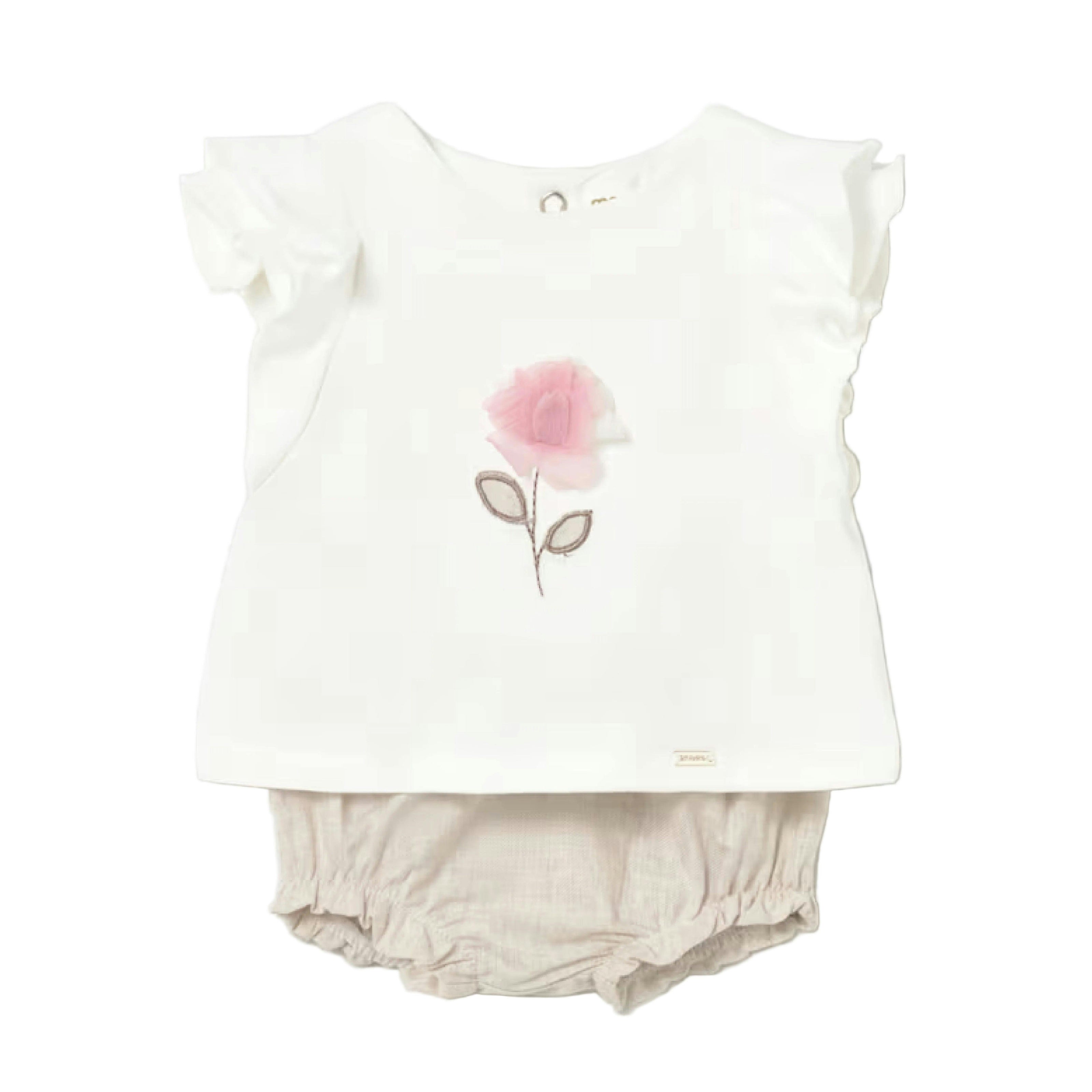 White and Beige Flower Short Set