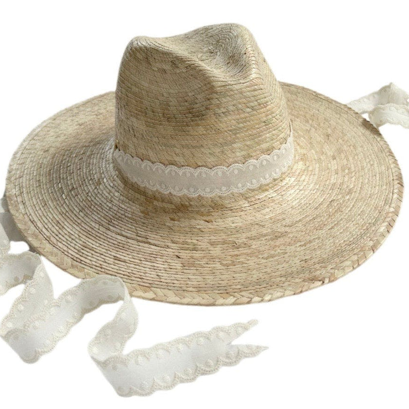 Zinnia Sun Hat - Long & Thin Vintage Eyelet Lace Ribbon
