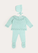 Diamond Openwork Three Piece Knitted Set in Sage Green (1-9mths)