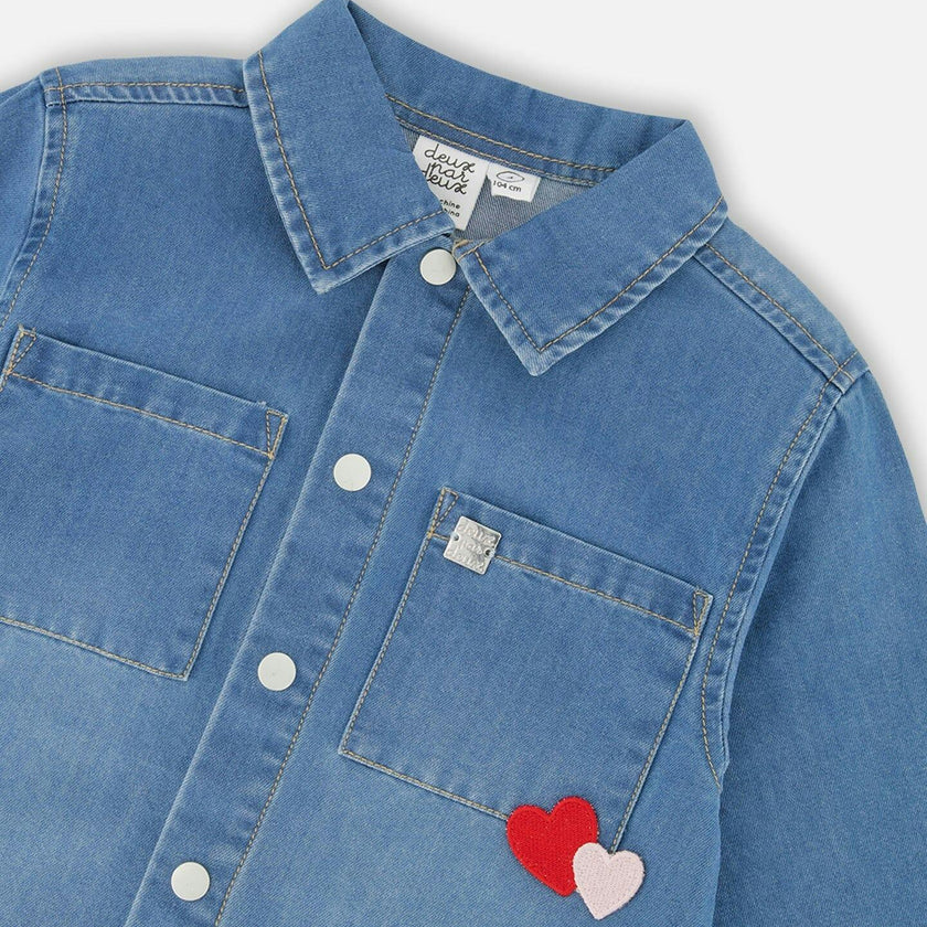 Denim Shirt Light Blue with Patch Pockets and Apple Patch