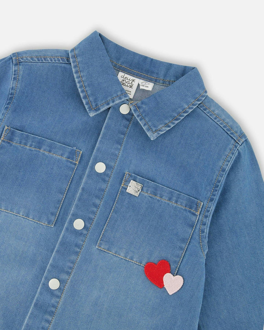 Denim Shirt Light Blue with Patch Pockets and Apple Patch