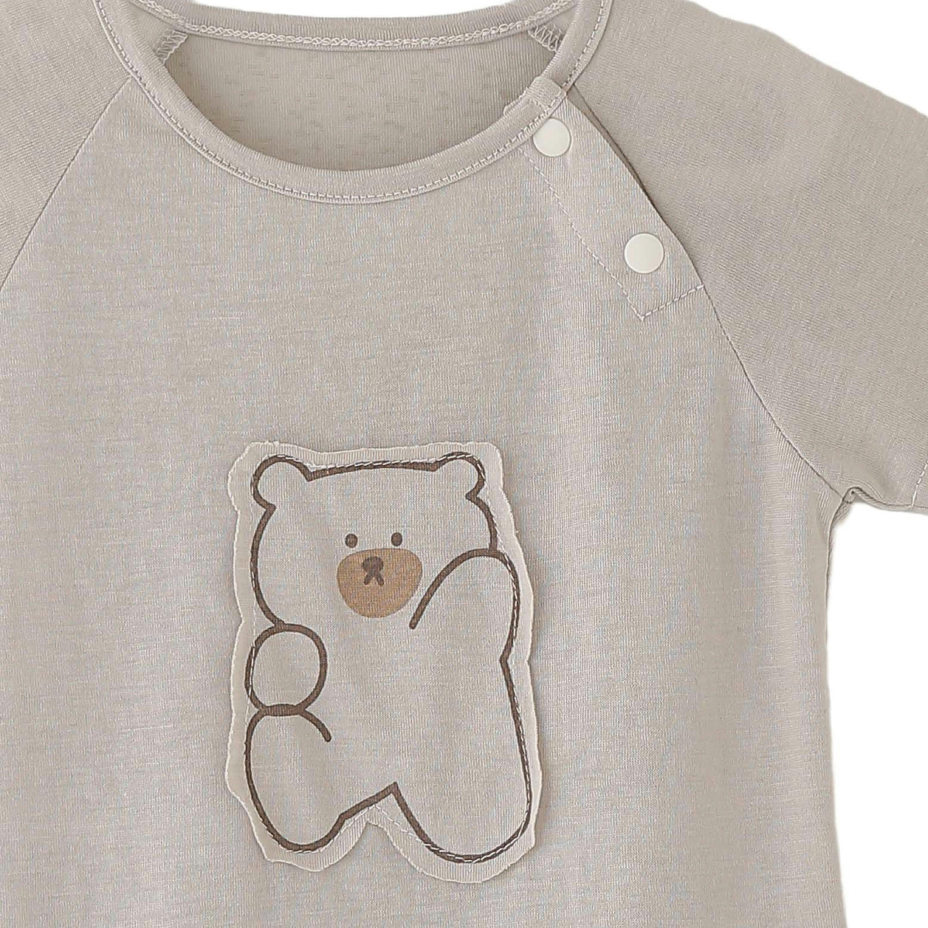 Beige Bear Shirt & Checkered Shorts Set