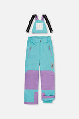 Two Piece Play Snowsuit Multicolored With A Diamond Pattern With Turquoise And Purple Pants