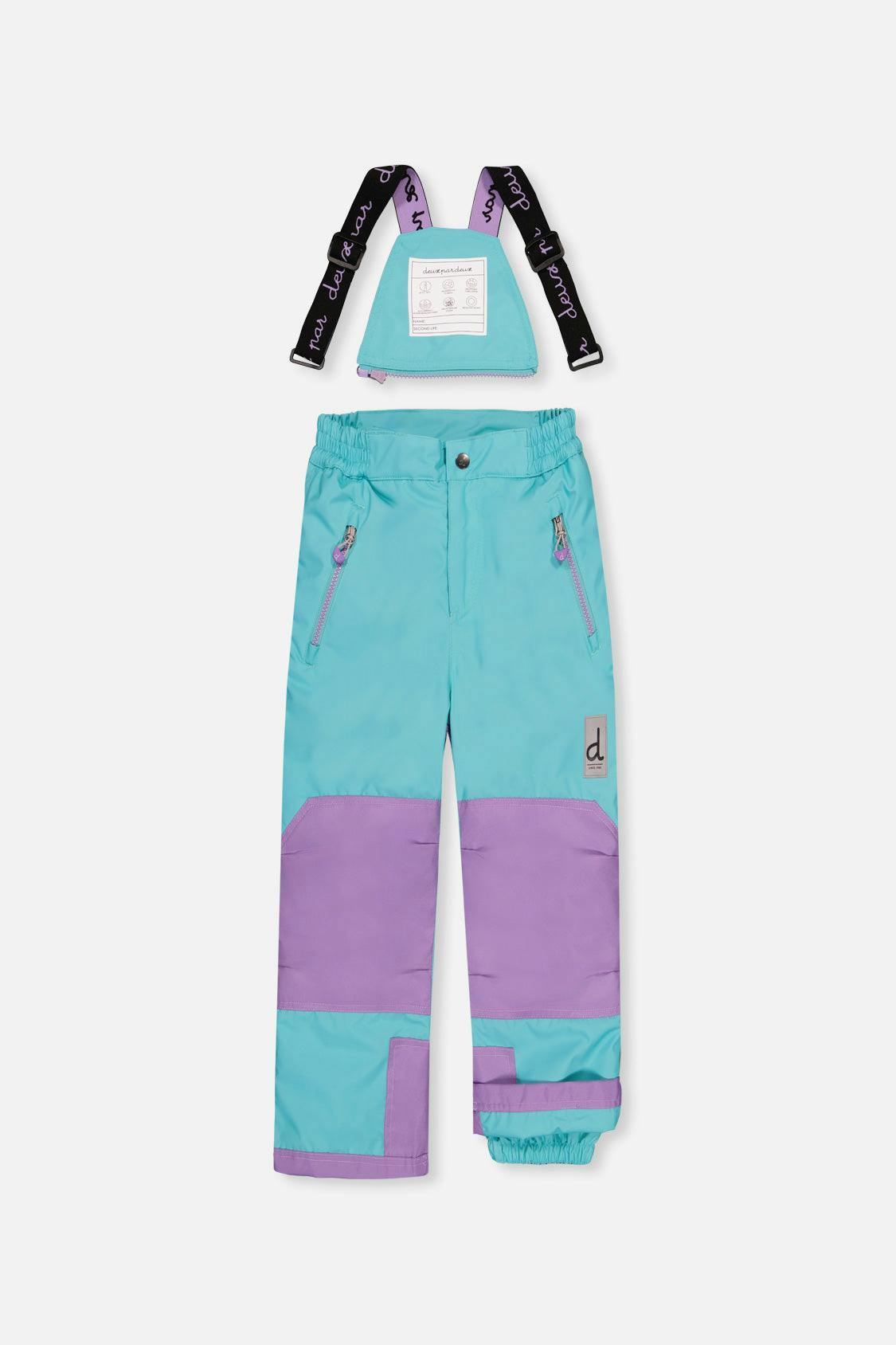 Two Piece Play Snowsuit Multicolored With A Diamond Pattern With Turquoise And Purple Pants