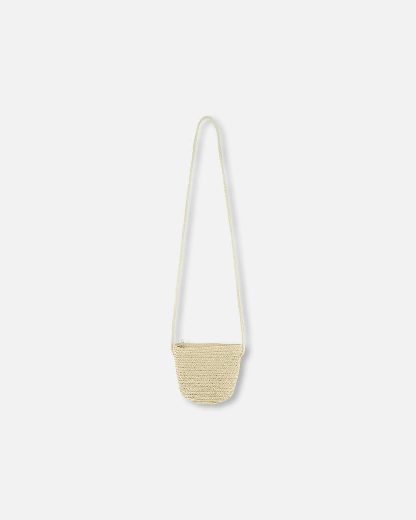 Flower Straw Purse Beige