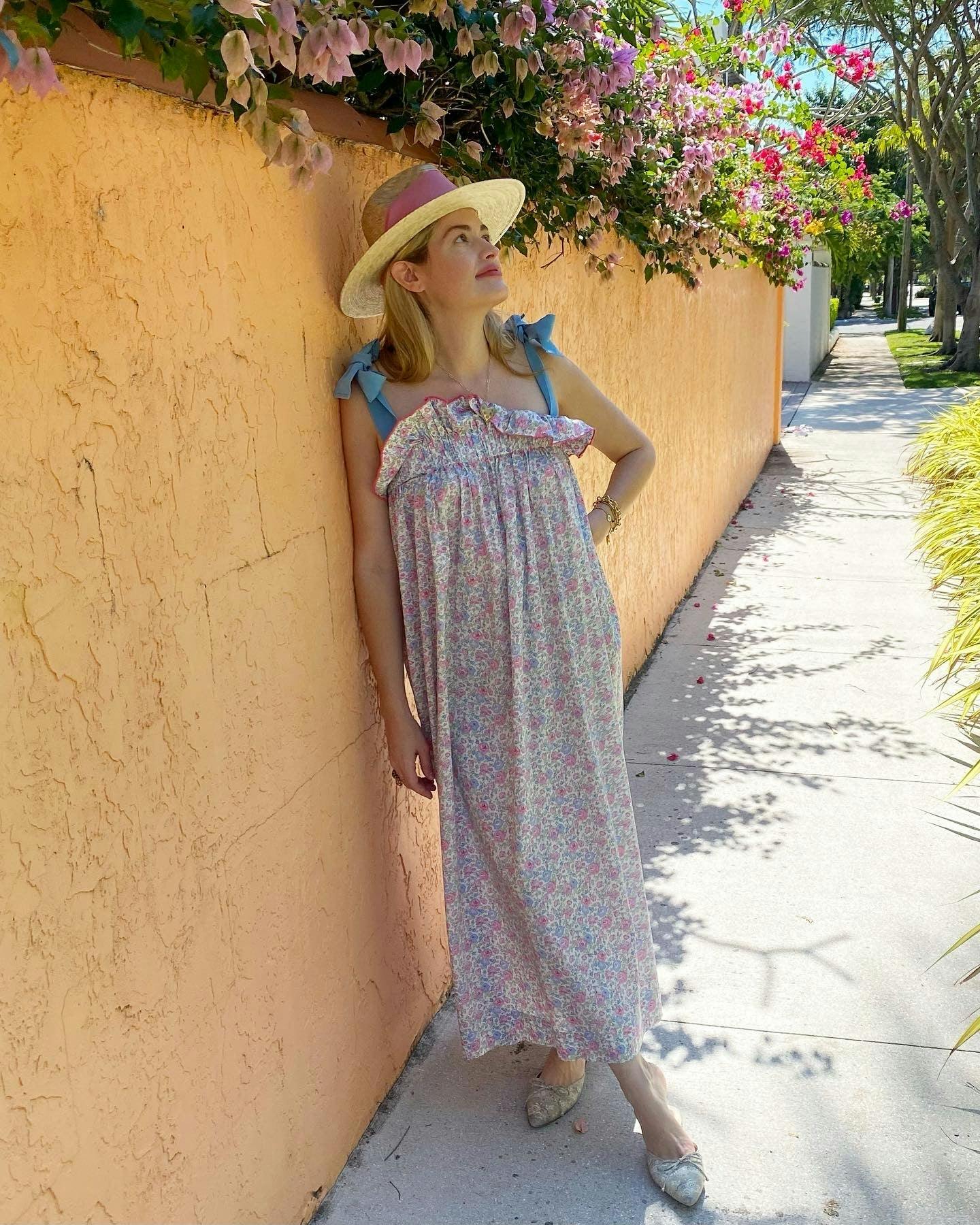 Zinnia Sun Hat - Wide & Short White Tennis & Croquet Ribbon