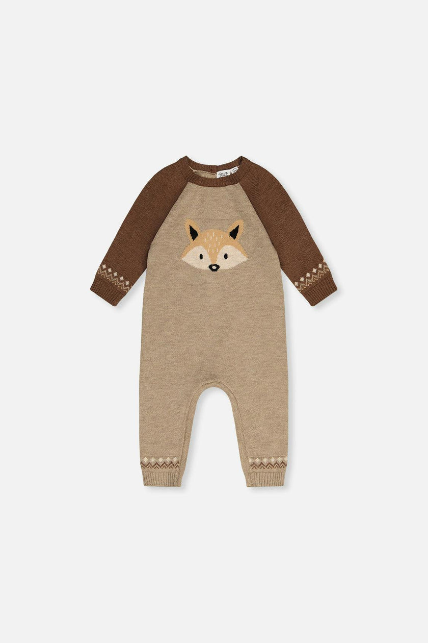 Knitted Intarsia Romper Brown Cinnamon