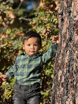 JASPER Green/Teal Plaid Woven Onesie