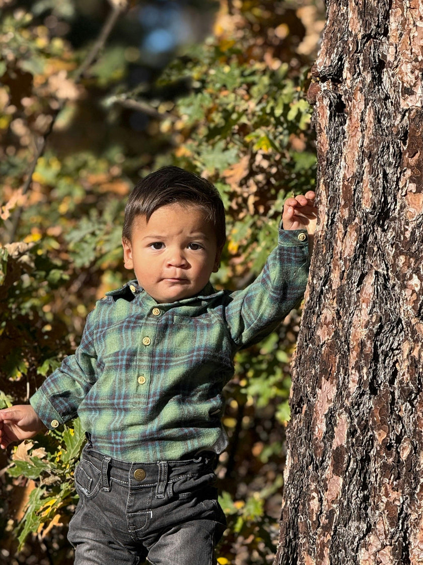 JASPER Green/Teal Plaid Woven Onesie