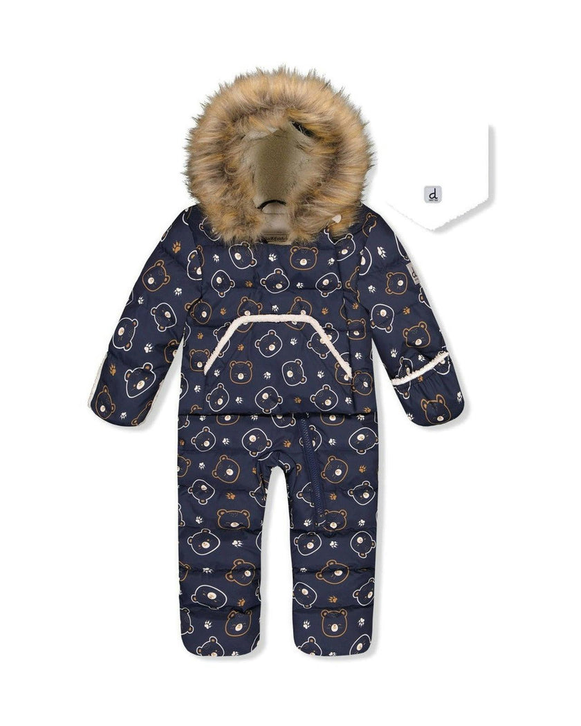 Baby Snug One Piece Snowsuit Adapted For Car Seats Blue Printed Teddy Bears