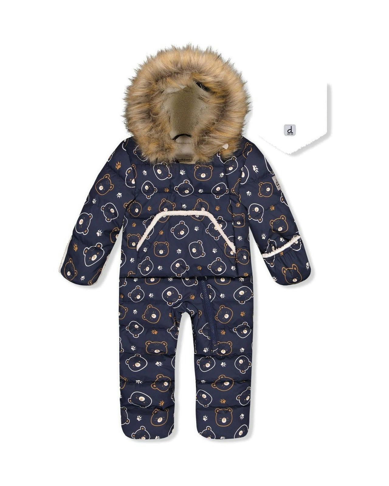 Baby Snug One Piece Snowsuit Adapted For Car Seats Blue Printed Teddy Bears