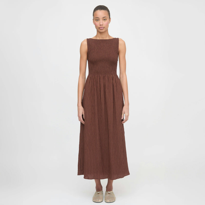 The Cosima Nap Dress - Chocolate Tonal Seersucker