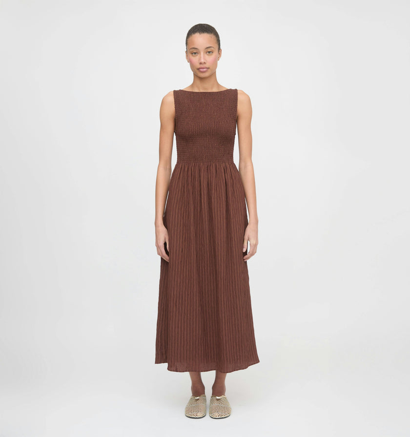 The Cosima Nap Dress - Chocolate Tonal Seersucker