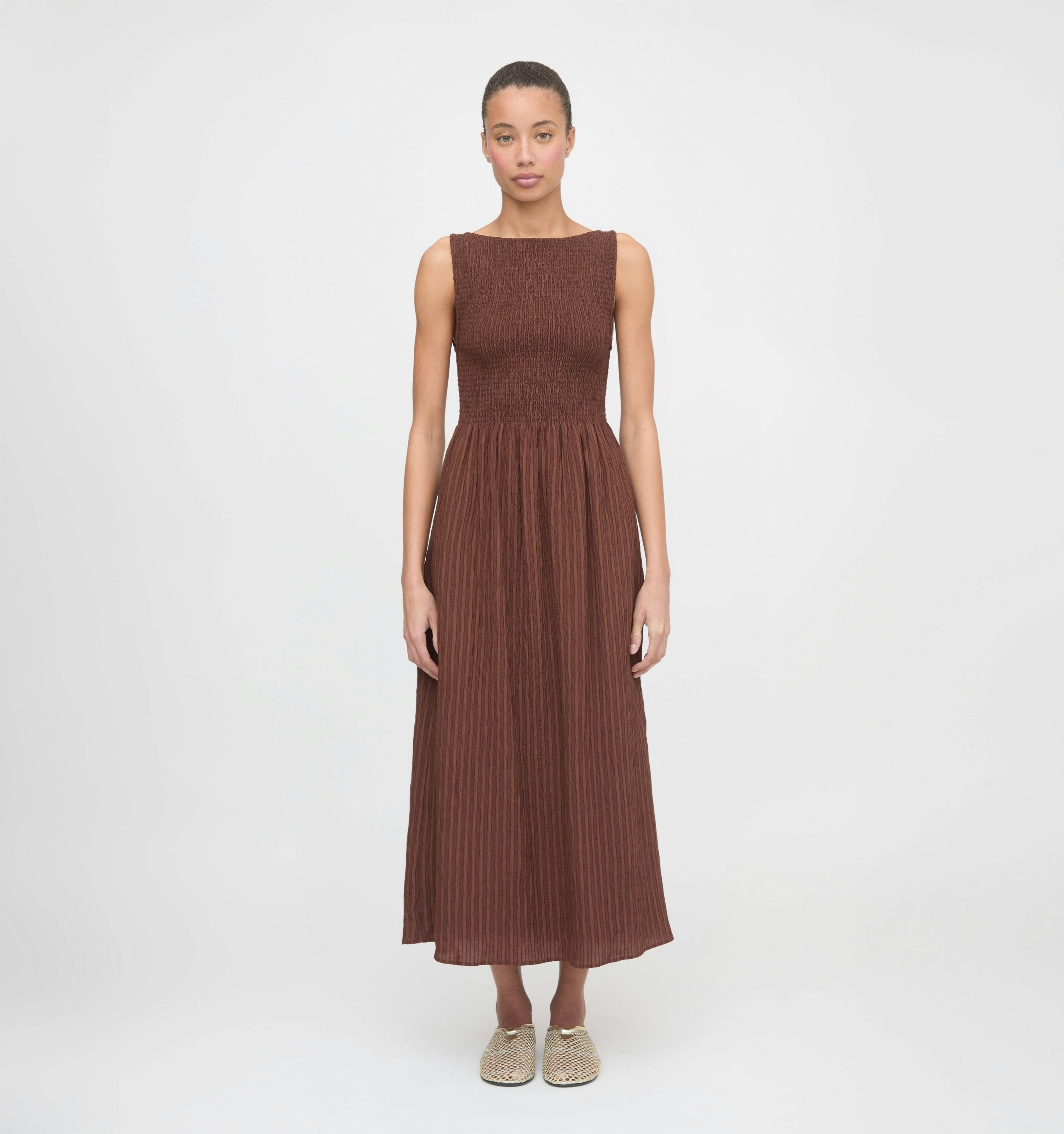 The Cosima Nap Dress - Chocolate Tonal Seersucker