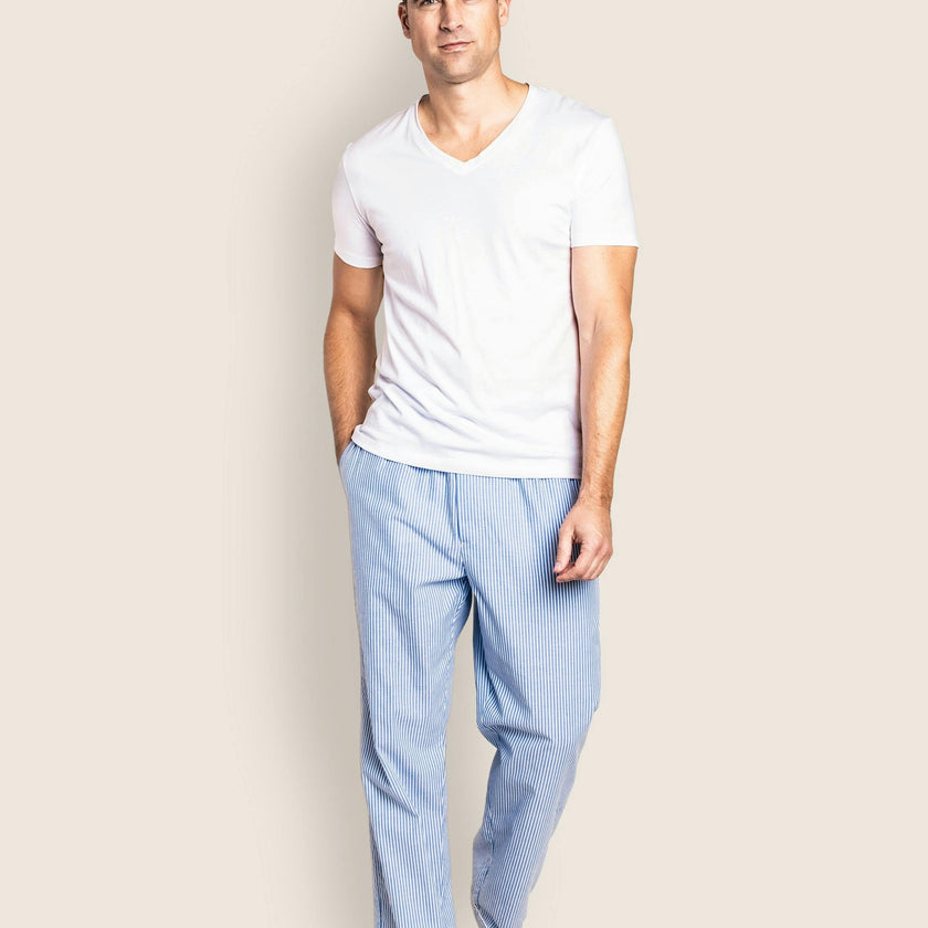 Men's Twill Pajama Pants in French Blue Heritage Stripe