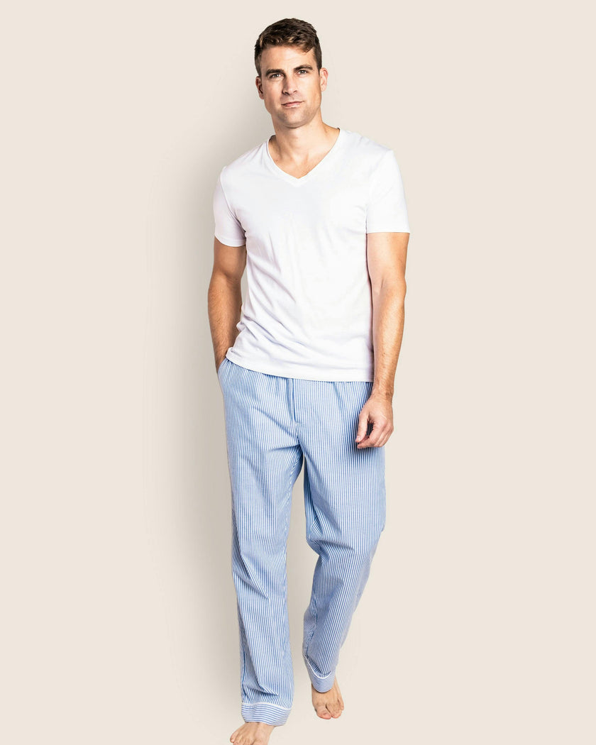 Men's Twill Pajama Pants in French Blue Heritage Stripe