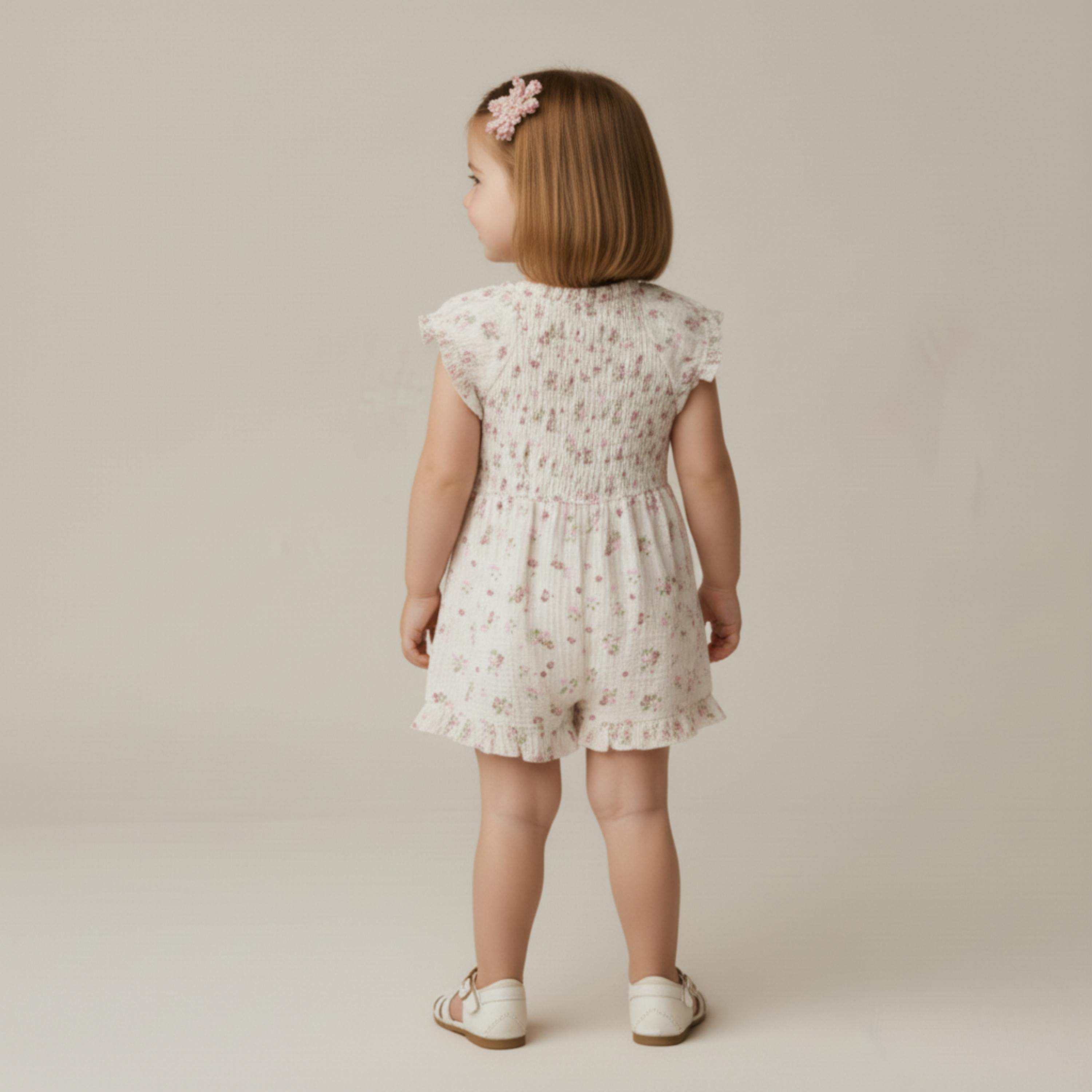 Organic Smocked Jumpsuit - Blush Floral