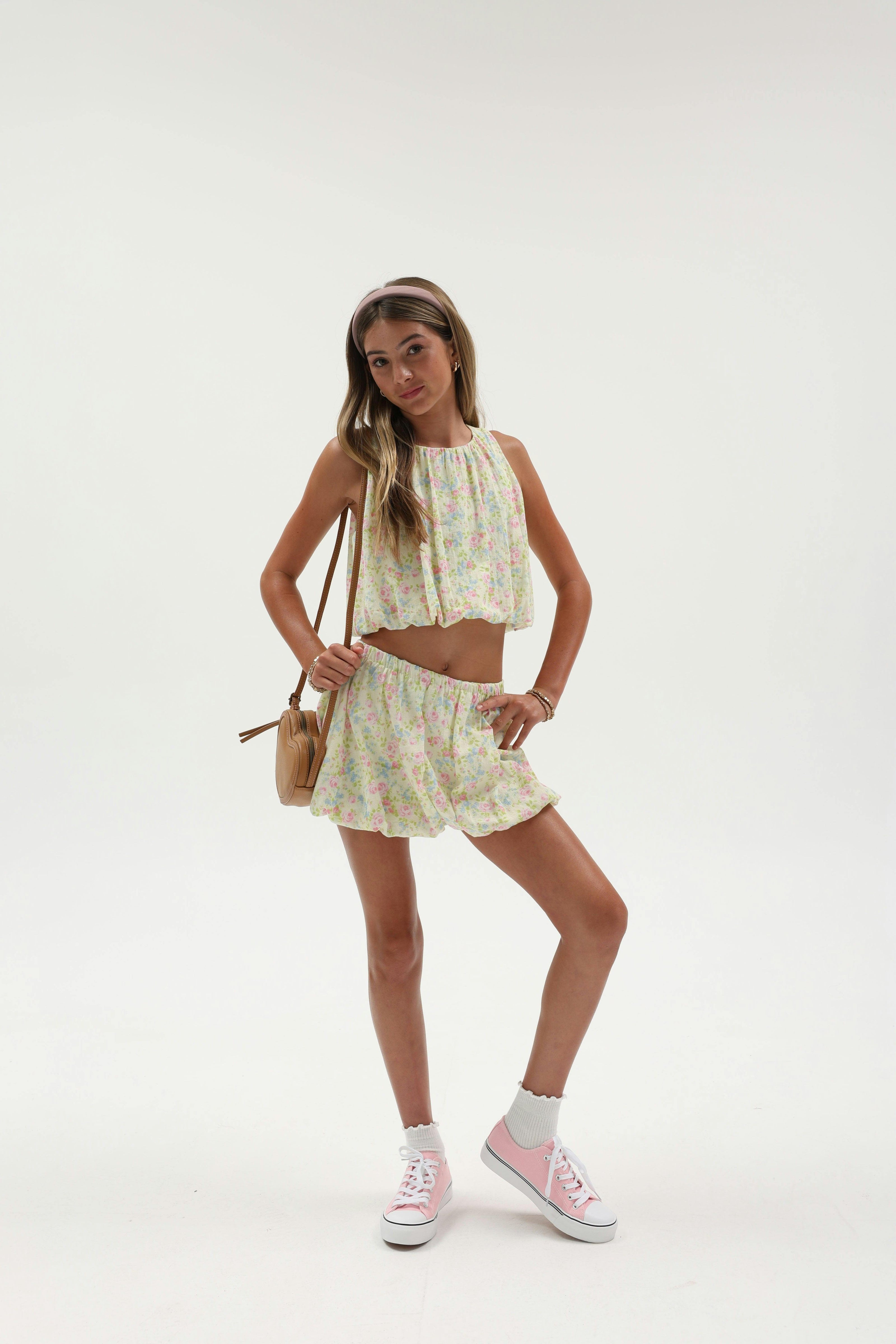 Print Gauze Grecian Bubble Top