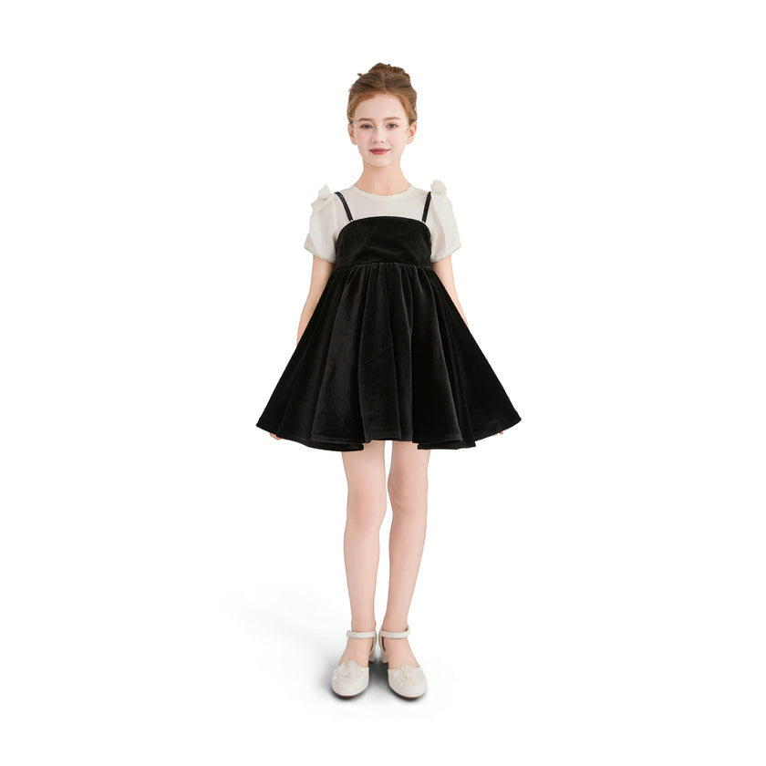 Black & White Crestella Velvet Bow Dress