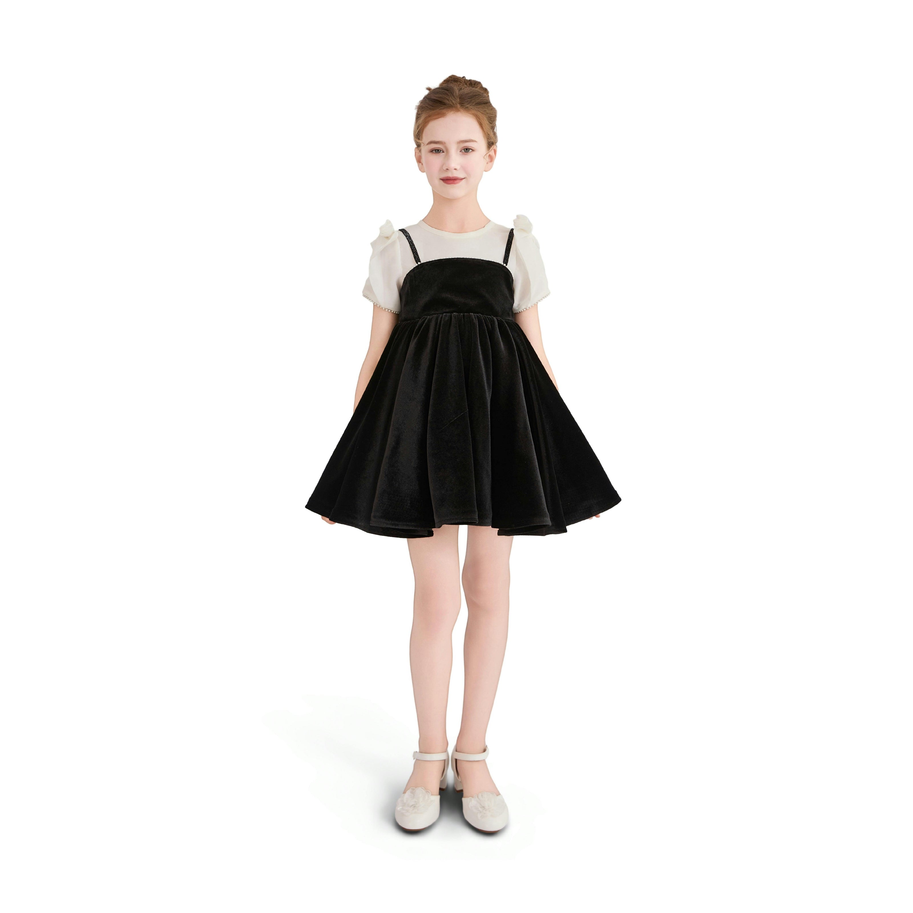 Black & White Crestella Velvet Bow Dress