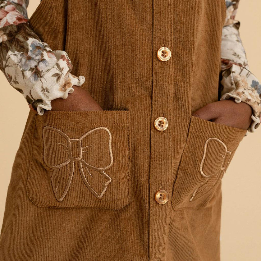 Camel Cotton Corduroy Overall Dress