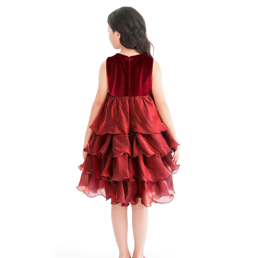 Red Sequin & Tiered Organza Dress