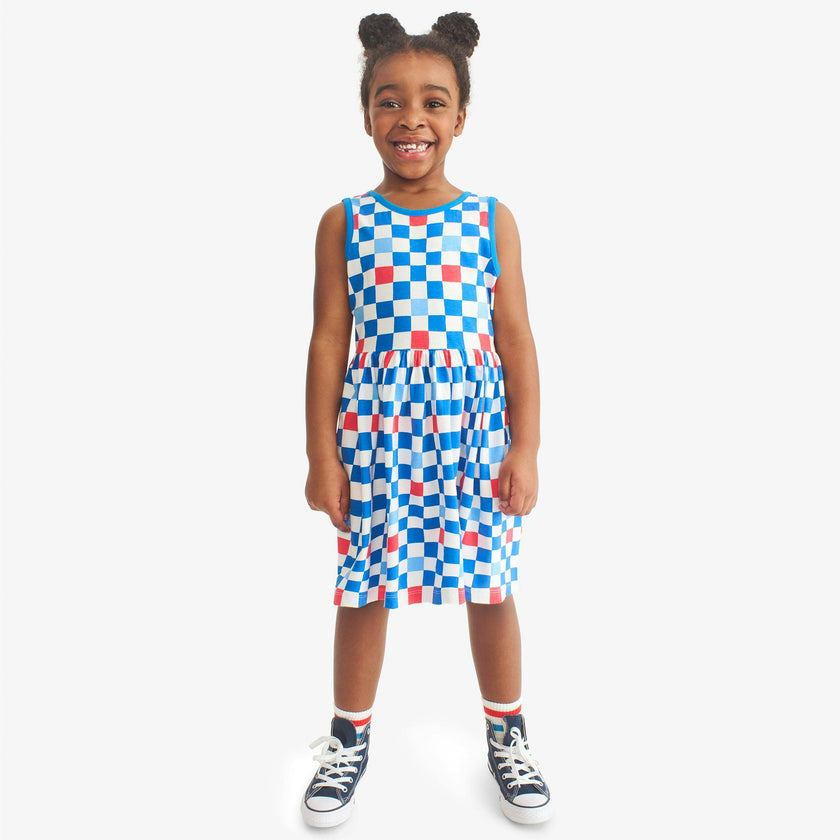 Kids tiered tank dress in checkerboard