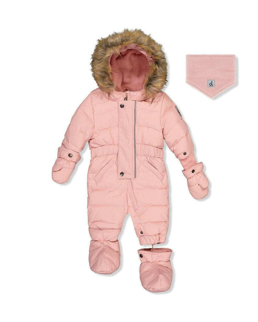 Baby Original One Piece Puffy Snowsuit With Removable Mittens And Boots Pale Dusty Pink