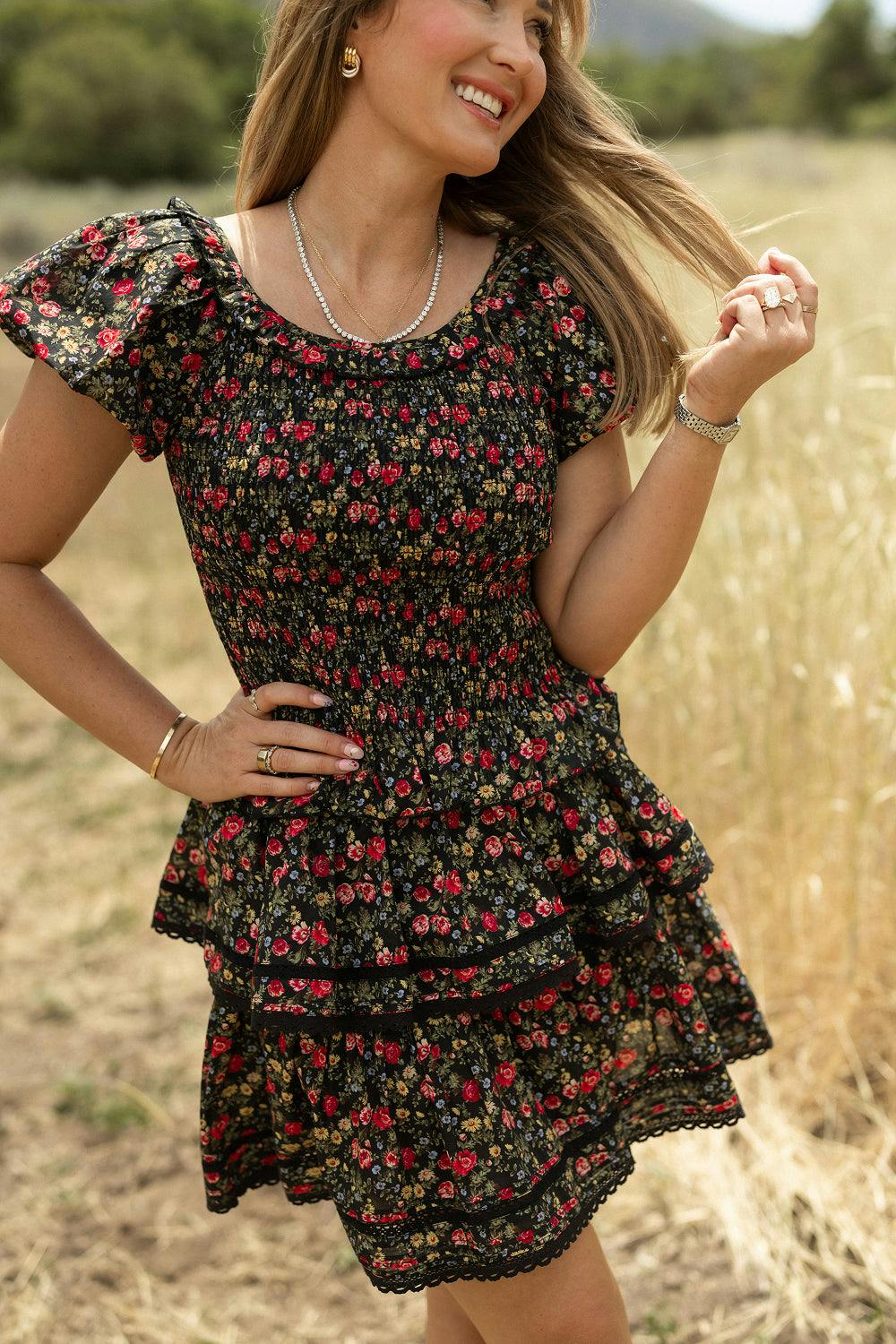 Annalise Top in Obsidian Vintage Poppies