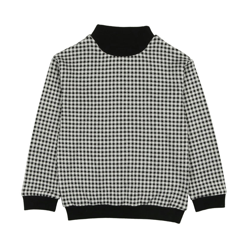 Unisex Soft Gingham Contrast Mock Neck & Cuff Top