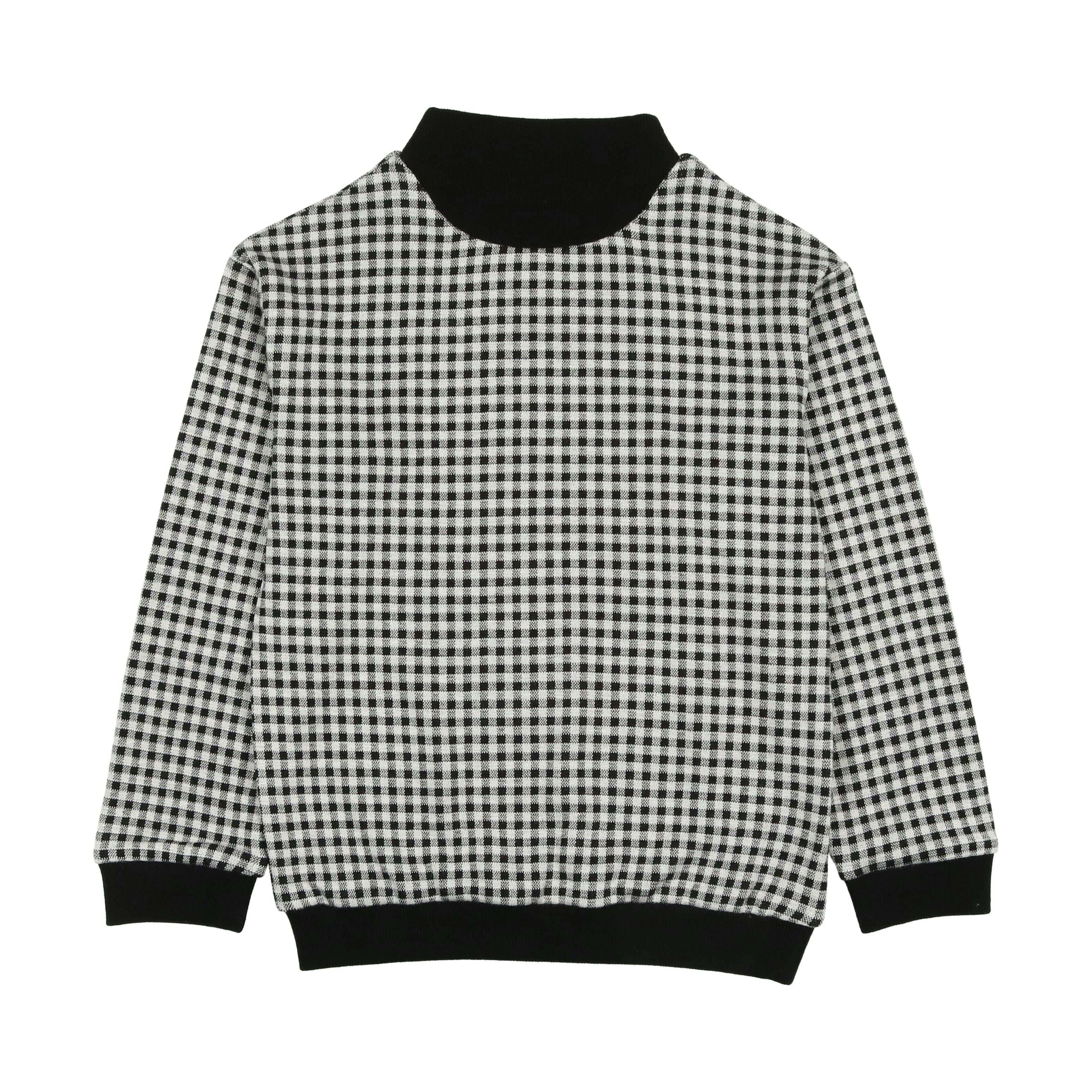 Unisex Soft Gingham Contrast Mock Neck & Cuff Top