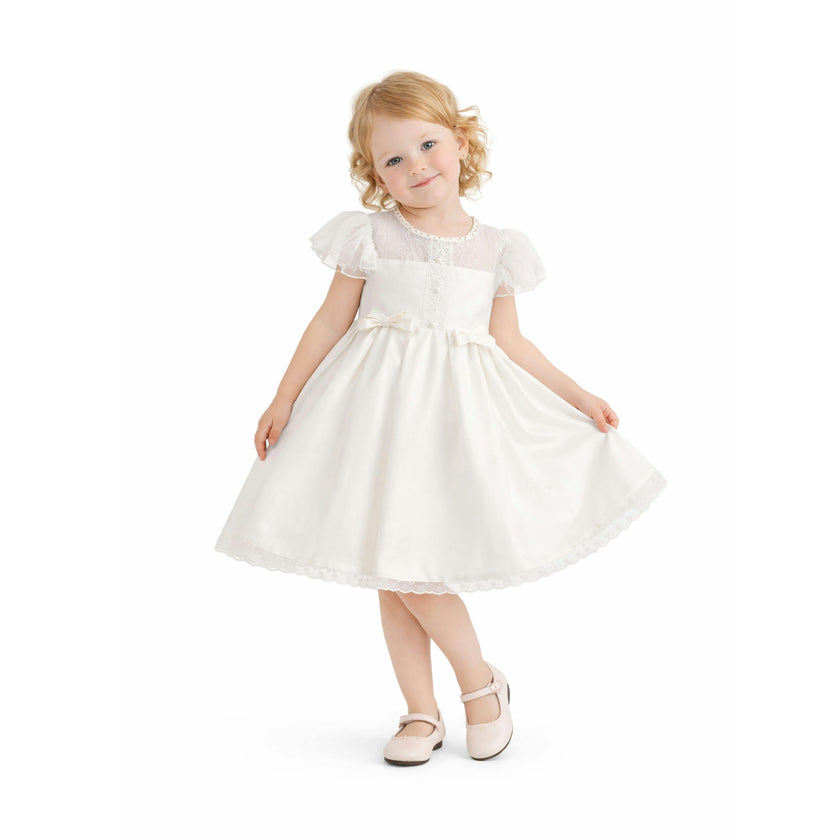 Ivory Riverelle Lace-Trim Puff Sleeve Dress