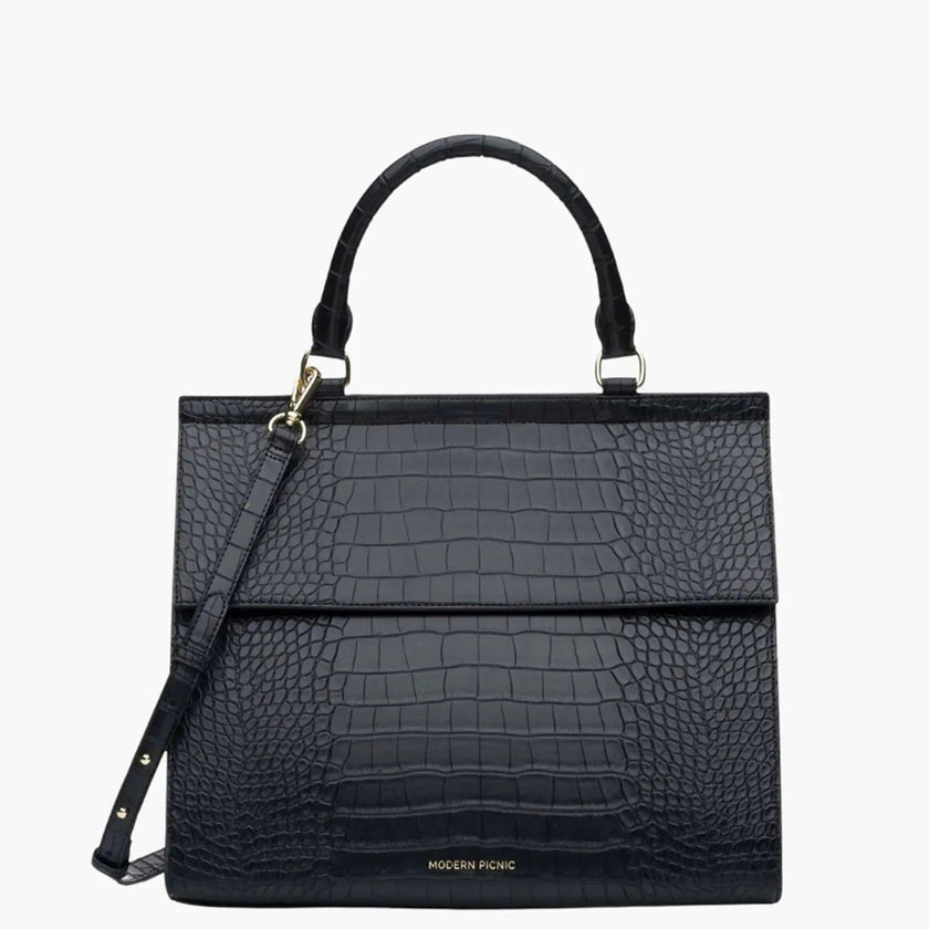 Large, Insulated, Chic Lunchbox, Black Croc