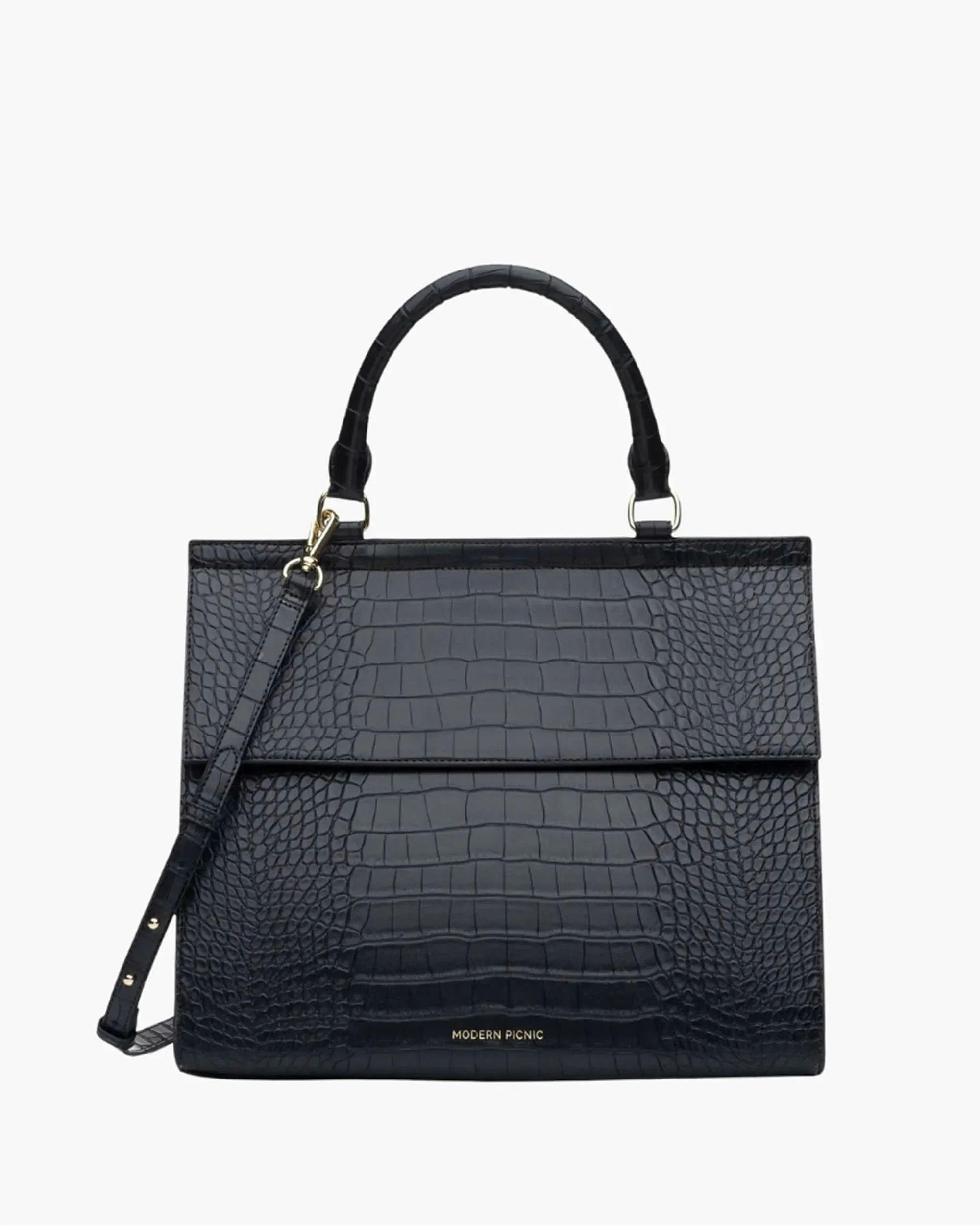 Large, Insulated, Chic Lunchbox, Black Croc