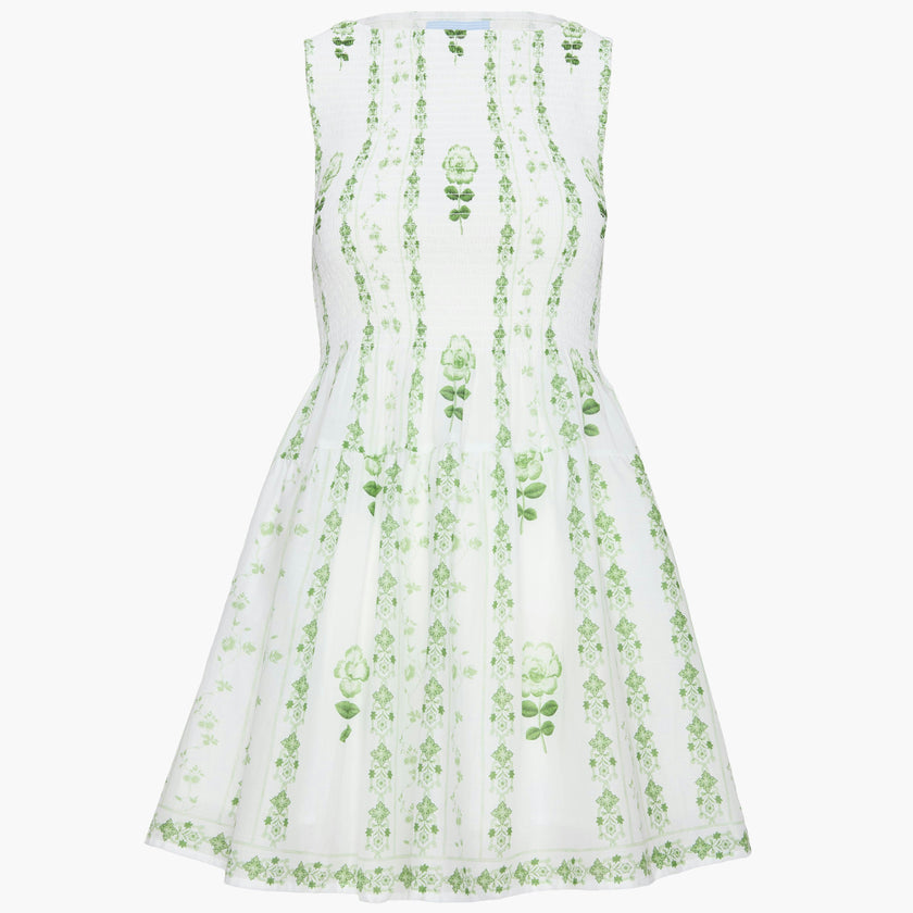 The Cosima Mini Nap Dress - White/Green Arcadia Border
