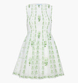 The Cosima Mini Nap Dress - White/Green Arcadia Border