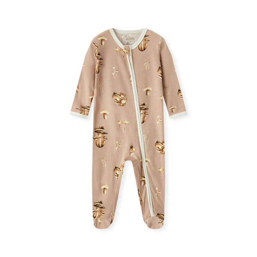 Mushroom Organic Cotton Zipper Footed Romper