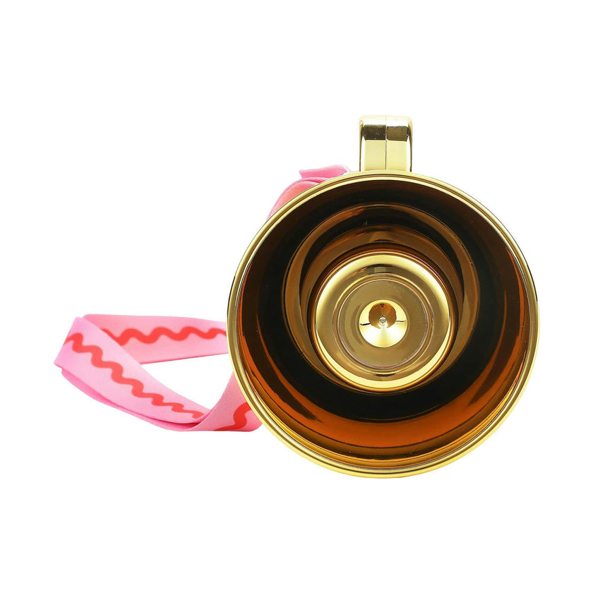 Packed Party Party Starter Gold Mini Megaphone - Shiny Gold with Pink Red Rickrack Strap, Battery Operated Party Megaphone for Bachelorettes and Birthdays