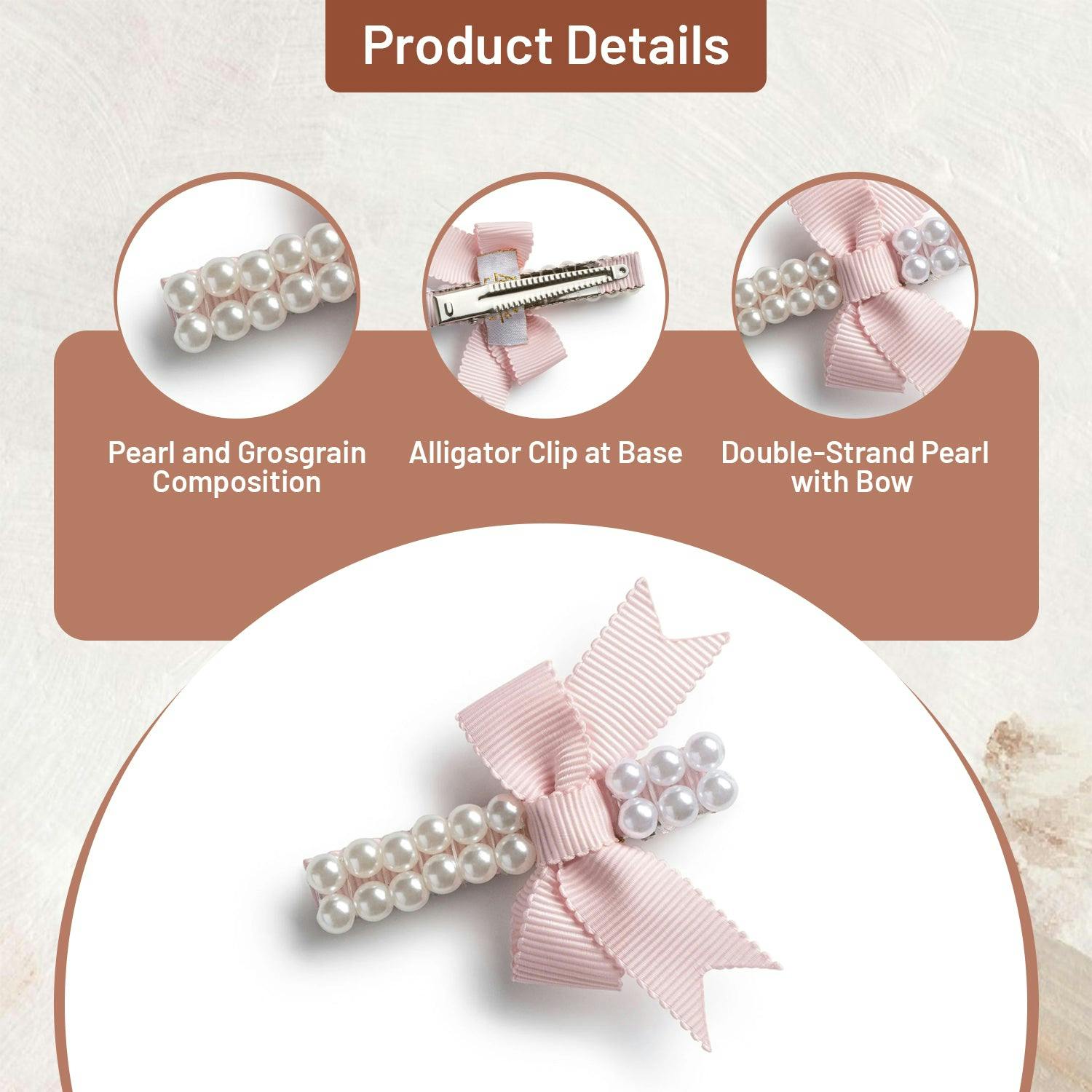 Halo Luxe Molly Double Strand Pearl Grosgrain Bow Clip - Ballet Slipper