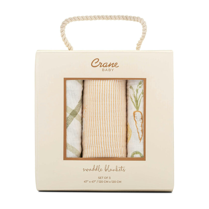 Clementine Cotton Muslin Swaddle Blanket Set (Veggies, Set of 3)