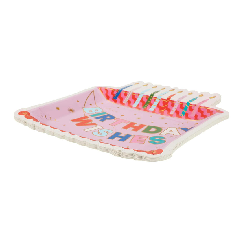 Packed Party Make a Wish Birthday Dessert Plates 10ct - Gold Foil Colorful Cake Design Party Plates, 8 Inch, 350 GSM