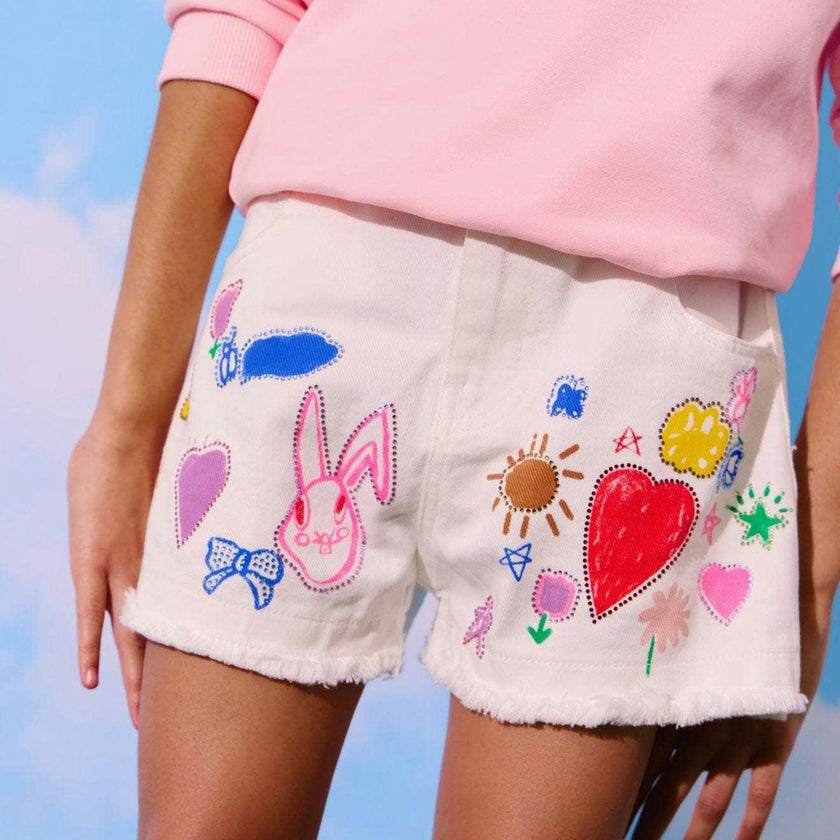 Art Crystal Frayed Hem Denim Shorts