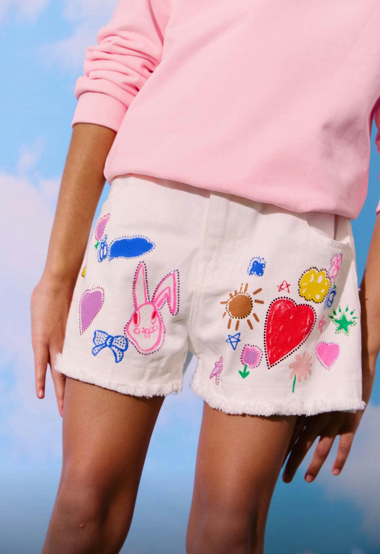 Art Crystal Frayed Hem Denim Shorts