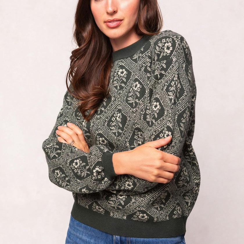 Vivienne Sweater in Emerald Lattice Bloom
