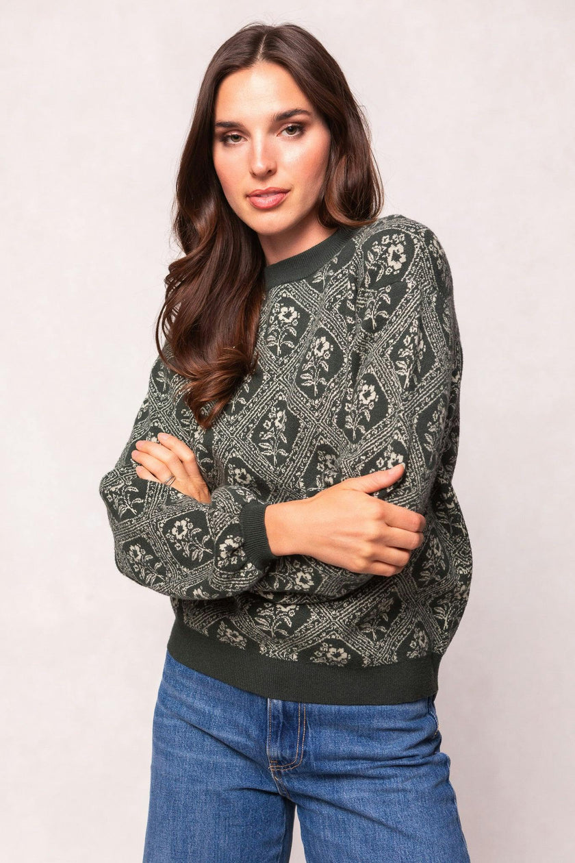 Vivienne Sweater in Emerald Lattice Bloom