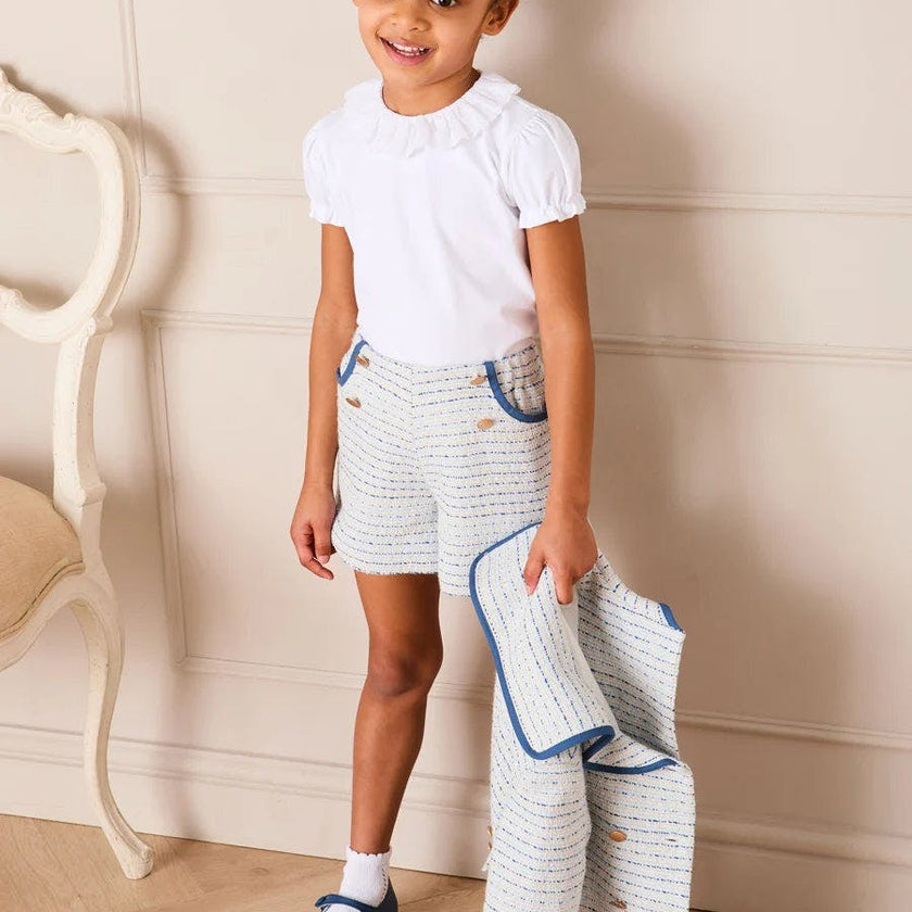 Brighton Boucle Tweed Gold Button Shorts in Blue (4-12yrs)