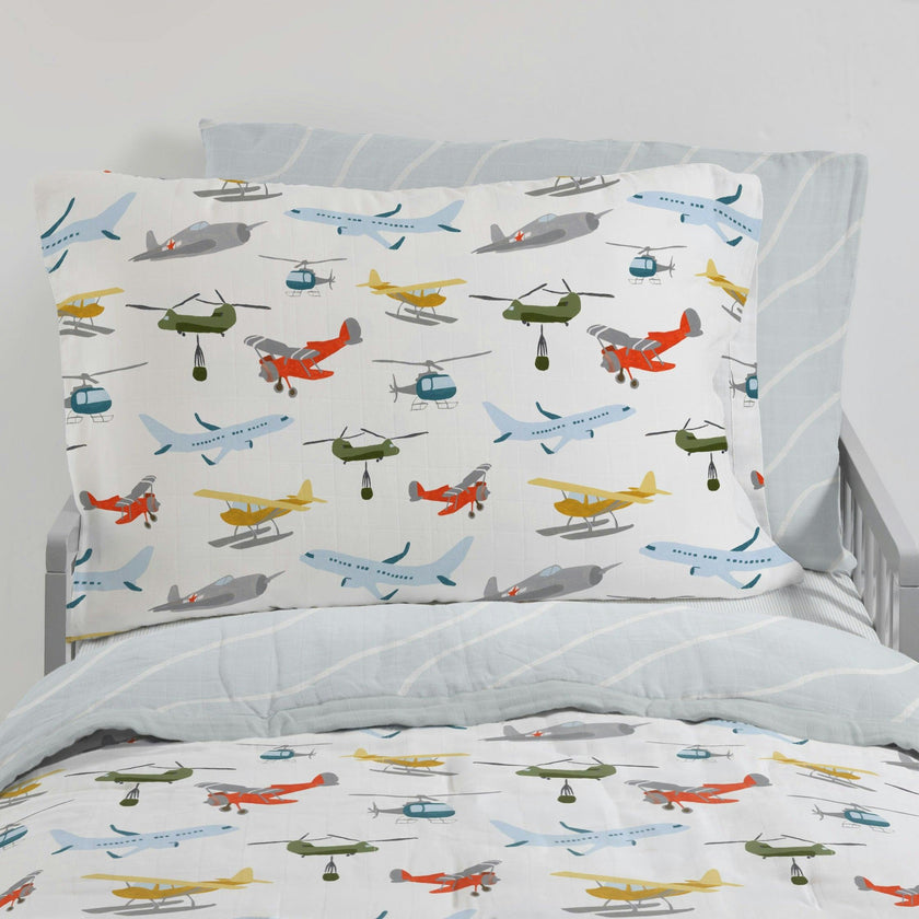 Cotton Muslin Pillowcase 2 Pack - Air Show